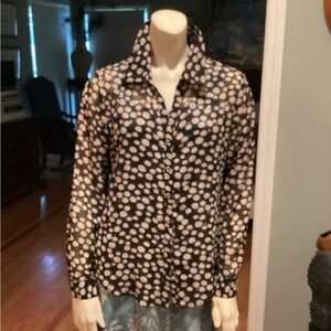 Chico's Black and White Notched Collar Button Down Shirt